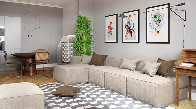 Бежевый диван в интерьере-27, Модный  бескаркасный диван Фри